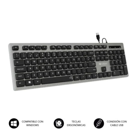 9374-SUBBLIM Teclado Ergonomico con cable USB Plano Silencioso Gris/Negro Ergo