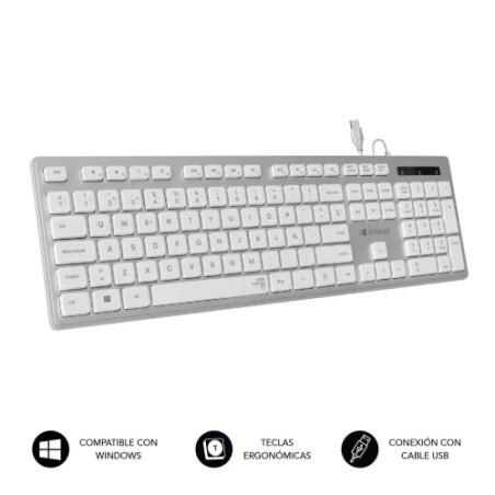SUBBLIM Teclado Ergonomico con cable USB Plano Silencioso Plateado/Blanco Ergo