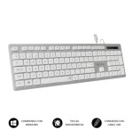 SUBBLIM Teclado Ergonomico con cable USB Plano Silencioso Plateado/Blanco Ergo