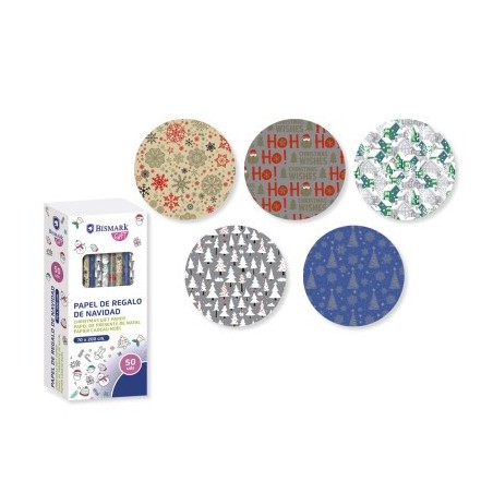 9510-PAPEL DE REGALO NAVIDAD ORO/PLATA 70X200 BISMARK 329860