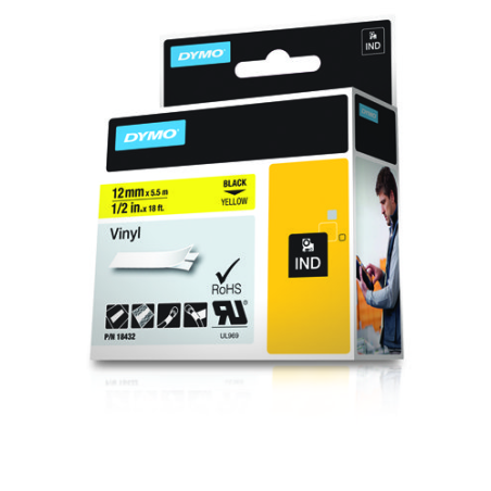 962-CINTA ROTULADORA RHINOPRO VINILO 12MMX5.5M NEGRO/AMARILLO DYMO 18432