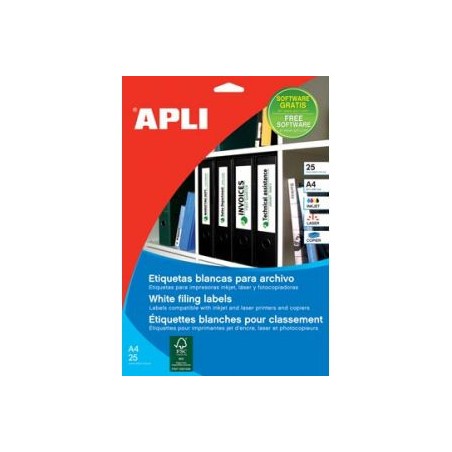 9695-PACK 25 HOJAS (100 UDS) ETIQUETAS BLANCAS 190X61MM APLI 1233
