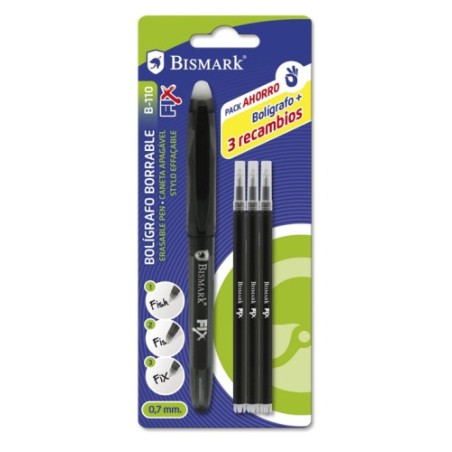 9852-BOLIGRAFO BORRABLE C/CAPUCHON+1 RECAMBIO NEGRO BISMARK 329572